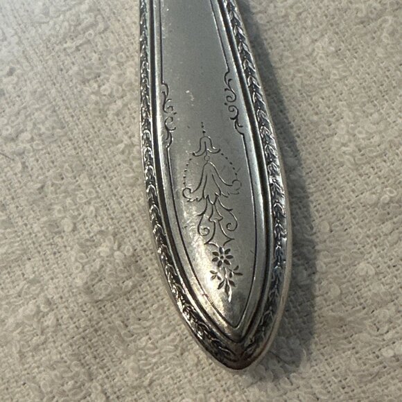 Unmarked Silverplate Pie Cake Server Bright Cut Floral Rope Border Vintage - Picture 4 of 10